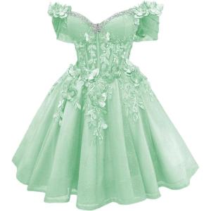 imageYoujiayi 3D Butterfly Short Homecoming Dresses Lace Sequin DAMA Dress for Quinceanera Off Shoulder Short Prom Gown for TeensMint