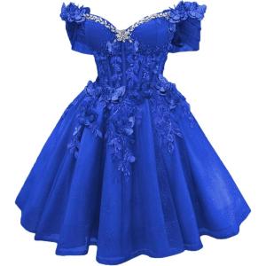 imageYoujiayi 3D Butterfly Short Homecoming Dresses Lace Sequin DAMA Dress for Quinceanera Off Shoulder Short Prom Gown for TeensRoyal Blue
