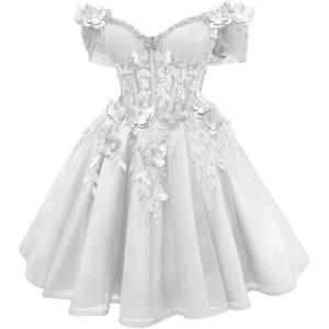 imageYoujiayi 3D Butterfly Short Homecoming Dresses Lace Sequin DAMA Dress for Quinceanera Off Shoulder Short Prom Gown for TeensWhite