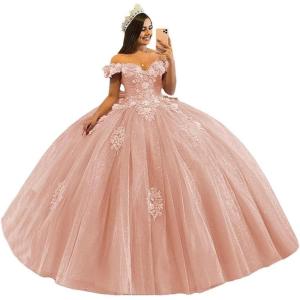 imageYoujiayi 3D Floral Quinceanera Dresses with Bow Off Shoulder Beaded Sweet 16 Dresses Puffy Lace Appliques Long Ball GownBlush Pink