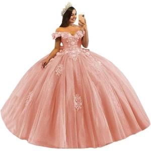 imageYoujiayi 3D Floral Quinceanera Dresses with Bow Off Shoulder Beaded Sweet 16 Dresses Puffy Lace Appliques Long Ball GownCoral