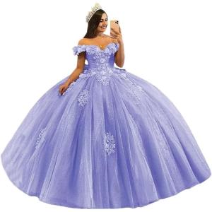 imageYoujiayi 3D Floral Quinceanera Dresses with Bow Off Shoulder Beaded Sweet 16 Dresses Puffy Lace Appliques Long Ball GownDark Lavender