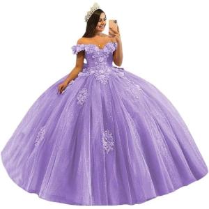 imageYoujiayi 3D Floral Quinceanera Dresses with Bow Off Shoulder Beaded Sweet 16 Dresses Puffy Lace Appliques Long Ball GownDark Lilac
