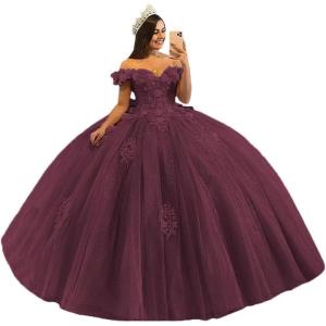imageYoujiayi 3D Floral Quinceanera Dresses with Bow Off Shoulder Beaded Sweet 16 Dresses Puffy Lace Appliques Long Ball GownDeep Burgundy