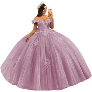 imageYoujiayi 3D Floral Quinceanera Dresses with Bow Off Shoulder Beaded Sweet 16 Dresses Puffy Lace Appliques Long Ball GownDusty Mauve