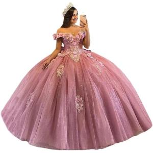 imageYoujiayi 3D Floral Quinceanera Dresses with Bow Off Shoulder Beaded Sweet 16 Dresses Puffy Lace Appliques Long Ball GownDusty Rose