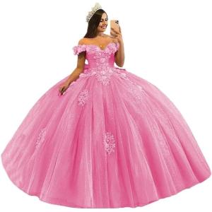imageYoujiayi 3D Floral Quinceanera Dresses with Bow Off Shoulder Beaded Sweet 16 Dresses Puffy Lace Appliques Long Ball GownHot Pink