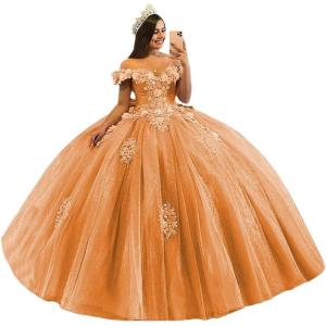 imageYoujiayi 3D Floral Quinceanera Dresses with Bow Off Shoulder Beaded Sweet 16 Dresses Puffy Lace Appliques Long Ball GownOrange