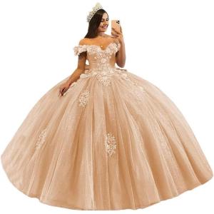 imageYoujiayi 3D Floral Quinceanera Dresses with Bow Off Shoulder Beaded Sweet 16 Dresses Puffy Lace Appliques Long Ball GownPeach
