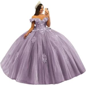 imageYoujiayi 3D Floral Quinceanera Dresses with Bow Off Shoulder Beaded Sweet 16 Dresses Puffy Lace Appliques Long Ball GownWisteria