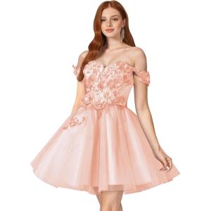 imageYoujiayi 3D Floral Short Homecoming Dresses for Teens Off Shoulder DAMA Dress for Quinceanera Puffy Beaded Short Prom GownBlush Pink