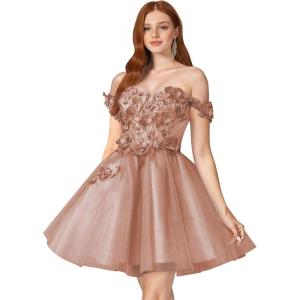 imageYoujiayi 3D Floral Short Homecoming Dresses for Teens Off Shoulder DAMA Dress for Quinceanera Puffy Beaded Short Prom GownDusty Rose