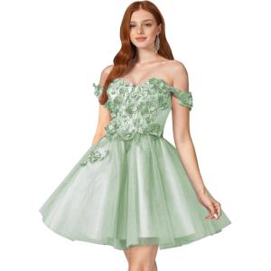 imageYoujiayi 3D Floral Short Homecoming Dresses for Teens Off Shoulder DAMA Dress for Quinceanera Puffy Beaded Short Prom GownSage