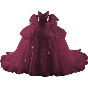 imageYoujiayi Lace Beaded Quinceanera Dresses with Sleeves Ruffle Tulle Sweet 16 Dress with Bow Layered Long Ball Gown for WomenDeep Burgundy