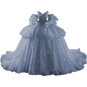 imageYoujiayi Lace Beaded Quinceanera Dresses with Sleeves Ruffle Tulle Sweet 16 Dress with Bow Layered Long Ball Gown for WomenDusty Blue