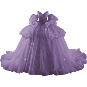 imageYoujiayi Lace Beaded Quinceanera Dresses with Sleeves Ruffle Tulle Sweet 16 Dress with Bow Layered Long Ball Gown for WomenDusty Purple