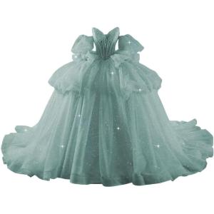 imageYoujiayi Lace Beaded Quinceanera Dresses with Sleeves Ruffle Tulle Sweet 16 Dress with Bow Layered Long Ball Gown for WomenDusty Sage