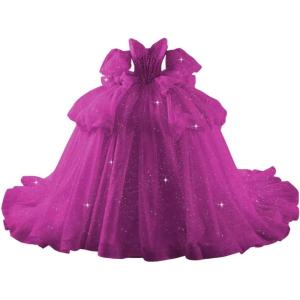 imageYoujiayi Lace Beaded Quinceanera Dresses with Sleeves Ruffle Tulle Sweet 16 Dress with Bow Layered Long Ball Gown for WomenFuchsia