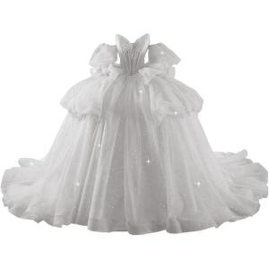imageYoujiayi Lace Beaded Quinceanera Dresses with Sleeves Ruffle Tulle Sweet 16 Dress with Bow Layered Long Ball Gown for WomenIvory