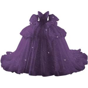 imageYoujiayi Lace Beaded Quinceanera Dresses with Sleeves Ruffle Tulle Sweet 16 Dress with Bow Layered Long Ball Gown for WomenPlum