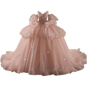 imageYoujiayi Lace Beaded Quinceanera Dresses with Sleeves Ruffle Tulle Sweet 16 Dress with Bow Layered Long Ball Gown for WomenRose Gold
