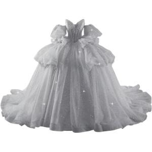 imageYoujiayi Lace Beaded Quinceanera Dresses with Sleeves Ruffle Tulle Sweet 16 Dress with Bow Layered Long Ball Gown for WomenSilver