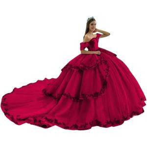 imageYoujiayi Layered Tulle Quinceanera Dresses with Train Lace Appliques Sweet 16 Dresses Sparkly Beaded Sequin Long Ball GownBerry
