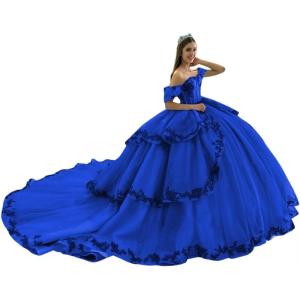 imageYoujiayi Layered Tulle Quinceanera Dresses with Train Lace Appliques Sweet 16 Dresses Sparkly Beaded Sequin Long Ball GownRoyal Blue