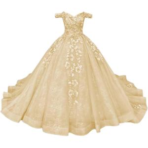 imageYoujiayi Princess Off Shoulder Quinceanera Dresses Puffy Tulle Sweet 16 Dress with Train Lace Beaded Long Ball Gown for WomenChampagne