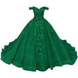 imageYoujiayi Princess Off Shoulder Quinceanera Dresses Puffy Tulle Sweet 16 Dress with Train Lace Beaded Long Ball Gown for WomenEmerald Green