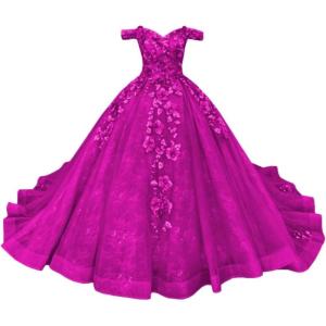 imageYoujiayi Princess Off Shoulder Quinceanera Dresses Puffy Tulle Sweet 16 Dress with Train Lace Beaded Long Ball Gown for WomenFuchsia
