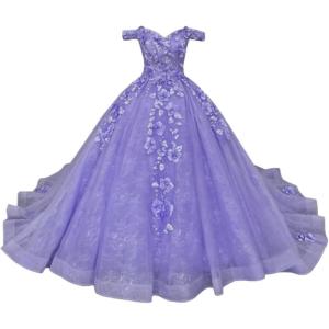 imageYoujiayi Princess Off Shoulder Quinceanera Dresses Puffy Tulle Sweet 16 Dress with Train Lace Beaded Long Ball Gown for WomenLavender Deep