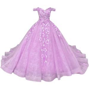 imageYoujiayi Princess Off Shoulder Quinceanera Dresses Puffy Tulle Sweet 16 Dress with Train Lace Beaded Long Ball Gown for WomenLilac