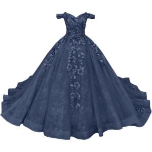 imageYoujiayi Princess Off Shoulder Quinceanera Dresses Puffy Tulle Sweet 16 Dress with Train Lace Beaded Long Ball Gown for WomenNavy