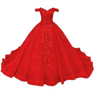 imageYoujiayi Princess Off Shoulder Quinceanera Dresses Puffy Tulle Sweet 16 Dress with Train Lace Beaded Long Ball Gown for WomenRed