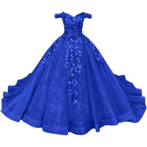 imageYoujiayi Princess Off Shoulder Quinceanera Dresses Puffy Tulle Sweet 16 Dress with Train Lace Beaded Long Ball Gown for WomenRoyal Blue