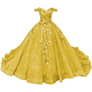 imageYoujiayi Princess Off Shoulder Quinceanera Dresses Puffy Tulle Sweet 16 Dress with Train Lace Beaded Long Ball Gown for WomenYellow Dark