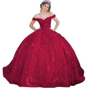 imageYoujiayi Womens 3D Floral Quinceanera Dresses Long Puffy Tulle Ball Gowns Off Shoulder Prom Dress YJY69Burgundy