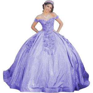 imageYoujiayi Womens 3D Floral Quinceanera Dresses Long Puffy Tulle Ball Gowns Off Shoulder Prom Dress YJY69Dark Lavender