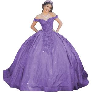 imageYoujiayi Womens 3D Floral Quinceanera Dresses Long Puffy Tulle Ball Gowns Off Shoulder Prom Dress YJY69Dusty Purple