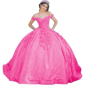 imageYoujiayi Womens 3D Floral Quinceanera Dresses Long Puffy Tulle Ball Gowns Off Shoulder Prom Dress YJY69Hot Pink