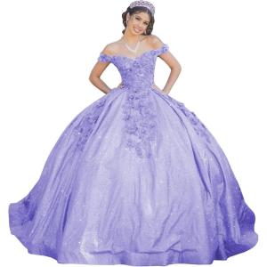 imageYoujiayi Womens 3D Floral Quinceanera Dresses Long Puffy Tulle Ball Gowns Off Shoulder Prom Dress YJY69Lavender