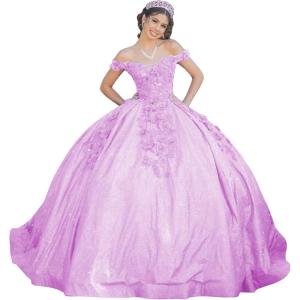 imageYoujiayi Womens 3D Floral Quinceanera Dresses Long Puffy Tulle Ball Gowns Off Shoulder Prom Dress YJY69Lilac