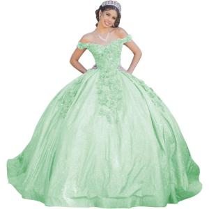 imageYoujiayi Womens 3D Floral Quinceanera Dresses Long Puffy Tulle Ball Gowns Off Shoulder Prom Dress YJY69Mint