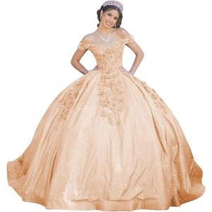 imageYoujiayi Womens 3D Floral Quinceanera Dresses Long Puffy Tulle Ball Gowns Off Shoulder Prom Dress YJY69Peach