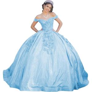 imageYoujiayi Womens 3D Floral Quinceanera Dresses Long Puffy Tulle Ball Gowns Off Shoulder Prom Dress YJY69Sky Blue