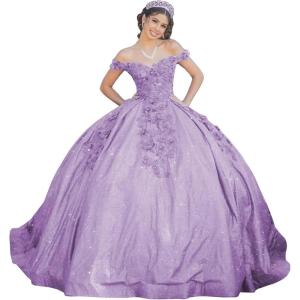 imageYoujiayi Womens 3D Floral Quinceanera Dresses Long Puffy Tulle Ball Gowns Off Shoulder Prom Dress YJY69Wisteria