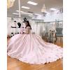 imageYoujiayi 3D Floral Satin Quinceanera Dresses withTrain Off Shoulder Beaded Ball Gown Princess Lace Appliques Sweet 16 DressesWhite