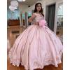 imageYoujiayi 3D Floral Satin Quinceanera Dresses withTrain Off Shoulder Beaded Ball Gown Princess Lace Appliques Sweet 16 DressesWhite