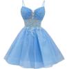 imageYoujiayi Glitter Sequin Short Homecoming Dresses Lace Beaded DAMA Dress for Quinceanera Spaghetti Straps Short Prom DressesSage Green